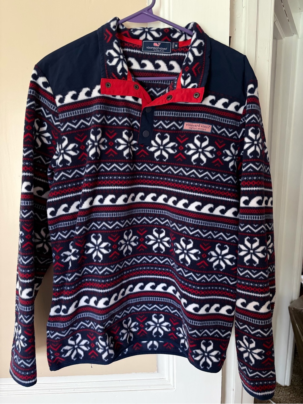 Vineyard Vines Navy, Red & White Fair Isle Fleece Shirt Jacket